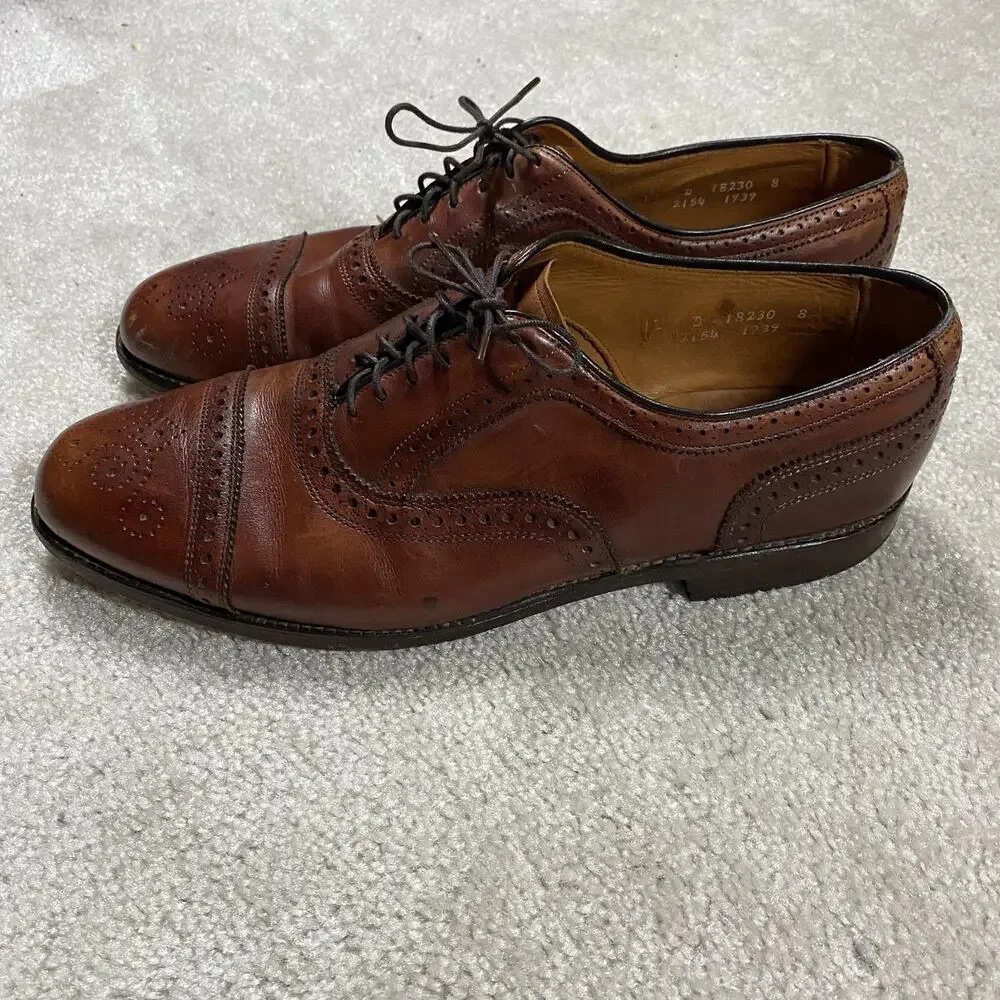 Allen Edmonds Rutland Shoes Mens 12 D Brown Leather Cap Toe Dress Oxford USA